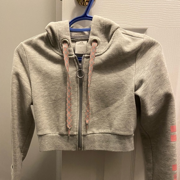 Adidas grey crop top hoodie - Picture 1 of 4